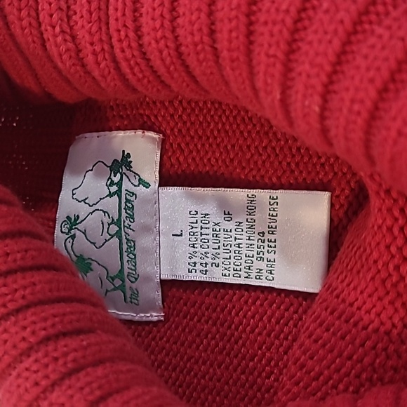 EUC VTG Quacker Factory Red Turtleneck Knit Sweater with Gold Stars - Picture 9 of 13